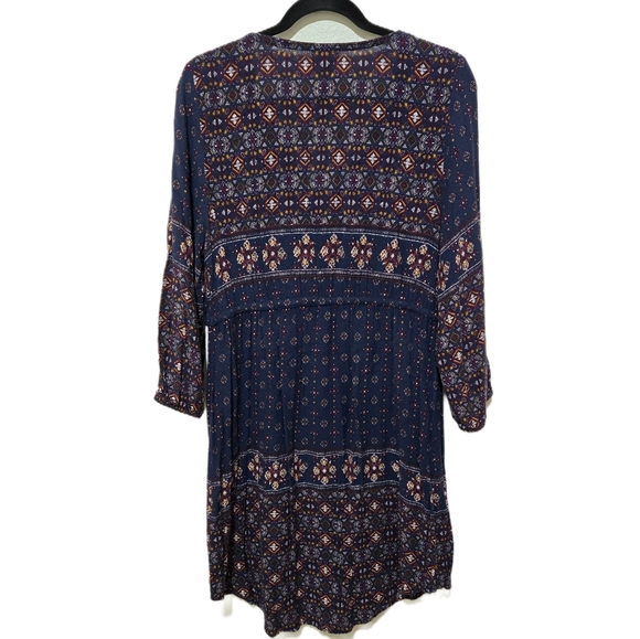 Knox Rose Boho Print Dress Embroidery Blue Midi Size Large - Picture 11 of 16